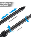 Carbon Fiber Selfie Stick With Telescopic Shaft Reaches Near Fifty Nine Inches showcasing adjustable locking mechanism for length control.