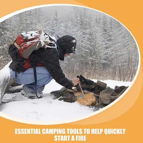 Person using Six Pack Natural Jute Fire Starters With Hemp Fiber For Easy Campfire Ignition, Camping And Survival Gear in snow