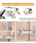 4 Pack 135 And 165 Degree Lazy Susan Hinges Slick Tool Free Clip On Setup For Corner Cabinets Smooth Operator Soft Close Bifold Design installation process with hinge and base clips.