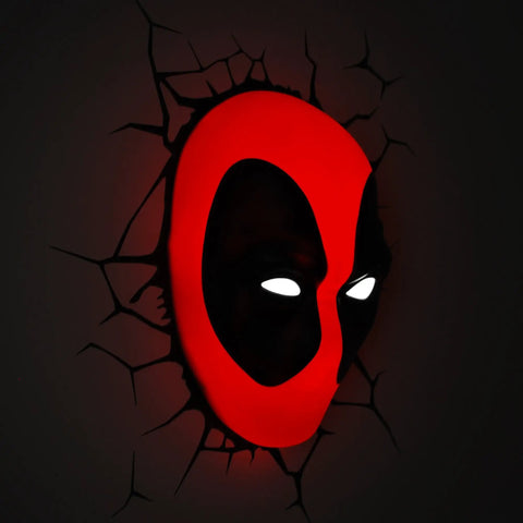 Deadpool 3D Deco Light Mask Wall Decor Cordless Battery Operated Led Night Light With Sticker Cool Marvel Themed Room Accent