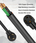 4 Prong To 3 Prong Dryer Adapter 30 Amp NEMA 10-30P To 14-30R Converter With Ground Wire, showing copper conductor and insulation