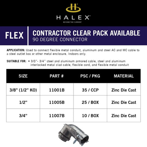 3/8 In Flex 90 Degree Connector for FMC Metal Clad to Steel Box, Zinc Die Cast, Product Specification Sheet