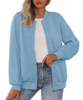 Trendy Long Sleeve Full Zip Sweatshirt Bomber Jackets For Teen Girls Blue Lightweight Soft And Stretchy Loose Fit Size Small Perfect For Running School Or Just Chillin