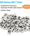 Hammer Head T Nuts Set 100 Pieces 2020 Series Carbon Steel M4 T Slot Nuts Aluminum Profile Fastener Assortment