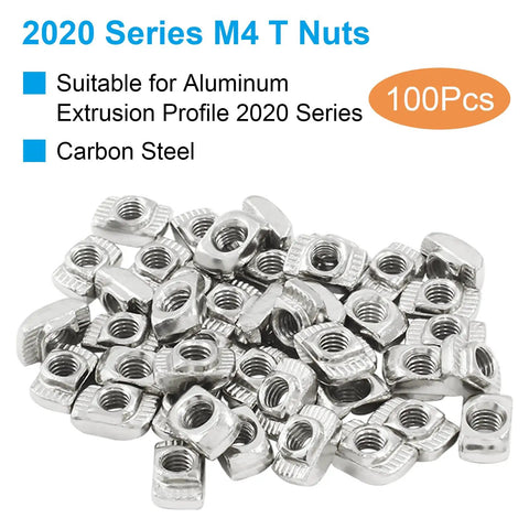Hammer Head T Nuts Set 100 Pieces 2020 Series Carbon Steel M4 T Slot Nuts Aluminum Profile Fastener Assortment