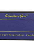 SignatureGem 1X5 USB Electronic Signature Pad With Software, sleek blue signing tablet with signing prompt.