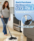 No Fuss Heavy Duty Steam Mop With Seventeen Attachments And Adjustable Two Sixty Degree Flow in use on tile floor.