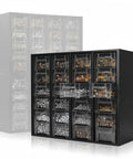 Nut And Bolt Organizer Cabinet With 24 Clear Drawers And 48 Adjustable Dividers For Screws, Fasteners, Washers And Small Parts, Heavy Duty Metal Storage, Stackable Wall Mount Hardware Case For Easy Reach And Quick Access, black front view