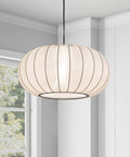 18.5 Inch Eggshell Pendant Light With White Polyester Shade, Flush Mount Ceiling Fixture For Kitchen And Living Room