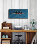 Motivational Teamwork Wall Art With Rowing Team On Blue Ocean For Positive Office Vibes, 12x18 Inch Framed.