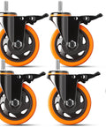 4 Inch Heavy Duty Caster Wheels Set Of 4 With Threaded Stem Half Inch Screw Diameter And One Inch Stem Length Each Caster Supports 500 Lbs For A Total Of 2000 Lbs Dual Locking Brakes Industrial Castors For Cart And Furniture