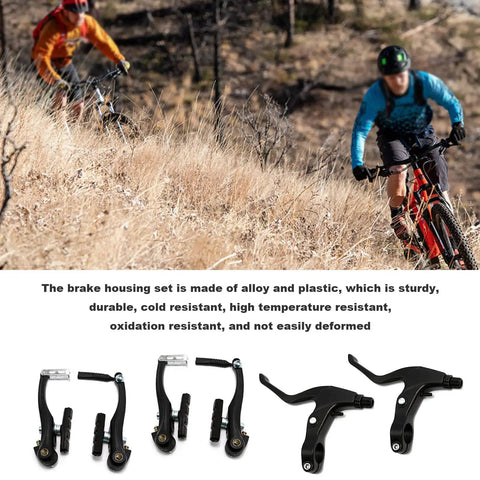 Mountain bikers with All In One Bike Brake Set With Calipers, Levers, Cables, Black Aluminum Alloy Handlebars, V Brake Kit shown below.