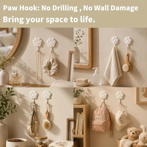 Top Shelf White Self Adhesive Wall Hooks Featuring Chic Paw And Oval Designs For Quick Snap Installation stress-free holds bags and accessories.