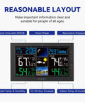 Front view of Dope Weather Station With Wireless Indoor Outdoor Thermometer And Atomic Clock, 7.6 inch VA Display, showing data layout.