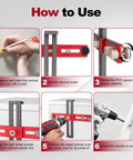 Upgrade Your Kitchen Cabinets In No Time With This Slick Adjustable Hardware Jig Template Designed For Drawer Pulls And Cabinet Handles Featuring Easy Peasy Hole Positioning And No Sweat Drilling Alignment Guaranteed showing step-by-step usage instructions.