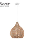 Japandi Inspired Tika 1-Light Pendant With Natural Blonde Twine Shade And White Cloth Cord Rustic Chic Ceiling Light