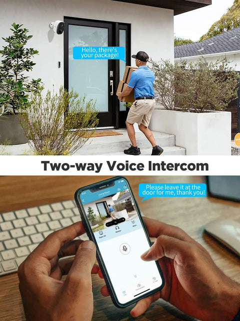 Person using Killer Wireless Outdoor Security Camera System 2K Battery Powered Spotlight with two-way audio on smartphone app