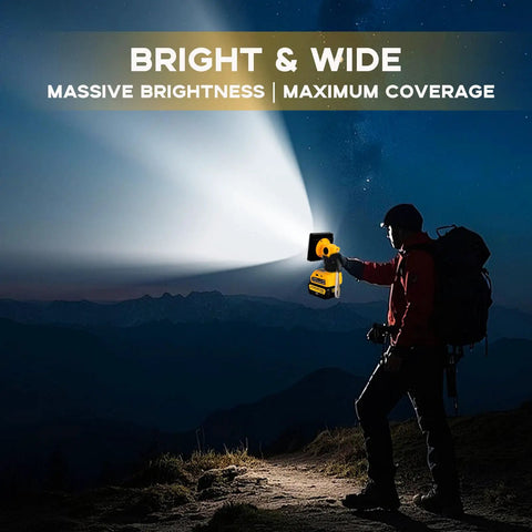 Person using Go To Cordless 1500 Lumen LED Work Light With 20V Max And 60V Flex Battery Compatibility outdoors at night