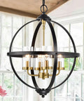 Rustic Black And Gold Finish Four Light Globe Pendant Chandelier With Glass Covers Vintage Hanging Ceiling Light