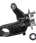 Front Left Steering Knuckle Kit With Wheel Hub Bearing And CV Axle For Ford Focus 2006 2007 2008 2009 2010 2011 Automatic Transmission Driver Side Replacement Direct Fit showing black metal components and hub
