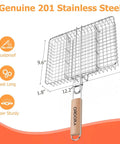 Deep Stainless Steel Grill Basket With 3 Section Dividers And Detachable Handle For Fish Meat Veggies And Shrimp Outdoor BBQ Grilling Accessory.