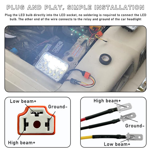 Ceramic H4 9003 HB2 Wiring Harness Socket Kit 2Pcs Pigtail Female Plug illustrated steps for fog light retrofit with adapters.