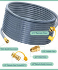 Heavy Duty 48 Ft Natural Gas Hose Extension Kit With Half Inch Quick Disconnects And Brass Adapters, coiled hose with fittings