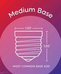 Diagram of LED Plus Bluetooth Speaker Light Bulb Soft White A21 60W Equivalent, showing medium base dimensions of 1.03 x 1.05 inches.