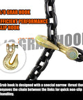 Grade 80 Log Chain 5/16 Inch By 15 Feet Heavy Duty Beefed Up Transport Chain With Clevis Grab Hooks For Hauling