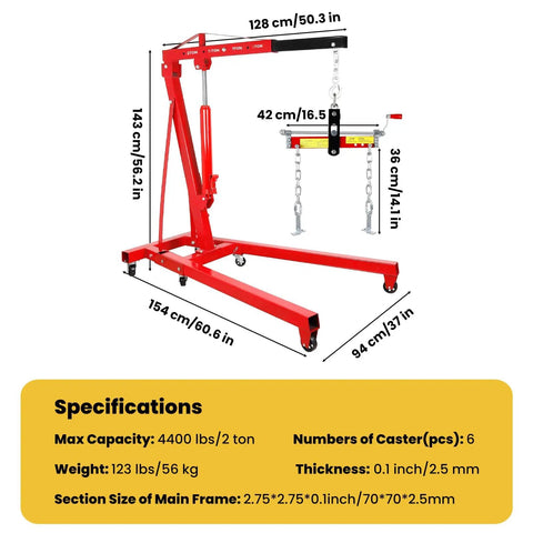 Heavy Duty 2 Ton Engine Hoist With Retractable Telescopic Boom And Six Rolling Caster Wheels Portable Hydraulic Cherry Picker knuckle saving rig dimensions and specifications