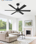 48 Inch 6 Blade Ceiling Fan No Light Black Finish With Quiet Reversible DC Motor 6 Speeds Ideal For Living Room Bedroom Patio Indoor Outdoor Use Energy Saver For Quiet All Season Comfort in modern living room setting