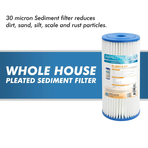 CB1 SED20 BB Whole House Sediment Water Filter System 20 inch 30 micron pleated cartridge with blue cap and label