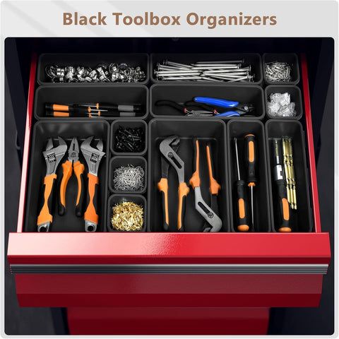 Six Sizes 100 Piece Tool Box Organizer Tray Set For Drawer And Garage Storage Black Plastic Divider System