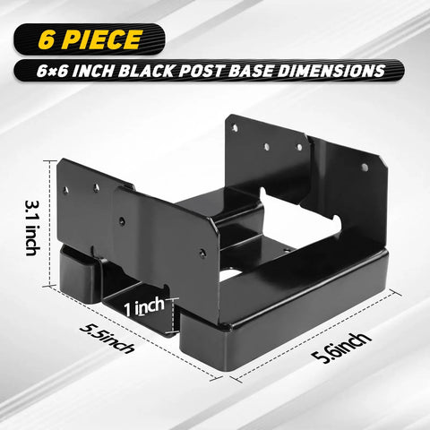 Heavy Duty 6x6 Post Base Brackets For Wooden Posts Fence Or Concrete Install Fits 5.5x5.5 Inch Posts Black 6 Pack Post Anchor Base Holder Kit For Gazebos Fences Mailboxes And Other Wood Or Concrete Projects