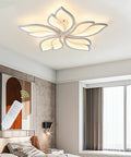 Modern 60W Dimmable LED Ceiling Light With Remote, 23.6 Inch White Acrylic Leaf Flush Mount Chandelier in living room