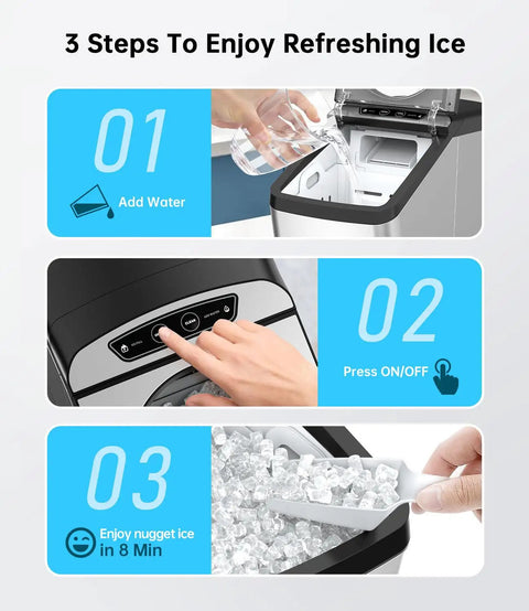 Steps to use Nugget Ice Maker Countertop With Self Cleaning Delivers 44 Lbs In 24 Hours Of Chewable Nugget Ice Pellet Style