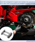 Heavy Duty ISO DIN 06B-2 Roller Chain Connecting Master Links 9.525mm Pitch Manganese Steel For Industrial Machinery Repair And Upgrades 16 Pack shown on a motorcycle.
