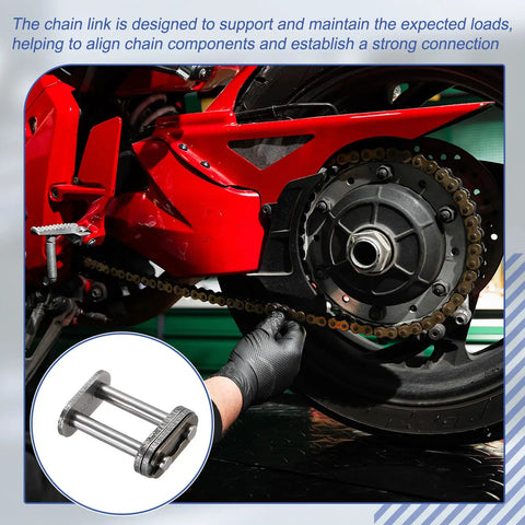 Heavy Duty ISO DIN 06B-2 Roller Chain Connecting Master Links 9.525mm Pitch Manganese Steel For Industrial Machinery Repair And Upgrades 16 Pack shown on a motorcycle.
