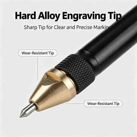 Hard Alloy Engraving Tip on Slim Pencil Air Grinder for precise marking and engraving in small projects.