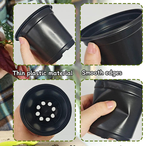 Hand holding 100 Piece Seedling Pots Set With 4 Inch Propagation Containers And Drainage Holes For Indoor Outdoor Gardening