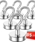 Heavy Duty Magnetic Hooks Set With 85lb Capacity, Neodymium Magnets And Hooks In Silver, Six Pack, Industrial Strength