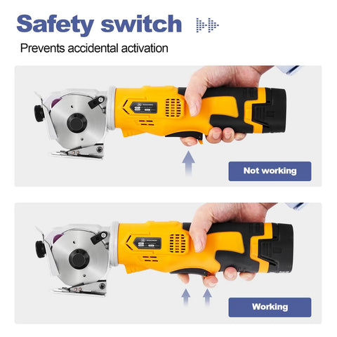 Heavy Duty Cordless Electric Scissors With Safety Switch For Cutting Cardboard Boxes showing safety switch functionality.