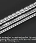Rugged M4x40mm Stainless Threaded Rod Set With Nuts And Washers 304 Stainless Steel close-up showing fully threaded bars on black background