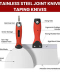 Stainless steel taping knives from All In One Drywall Repair Kit 10 Piece Set With 4 Putty Knives 1 2 4 6 Inches 3 Taping Knives
