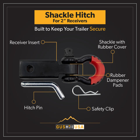 Beefy Heavy Duty Shackle Hitch For 2 Inch Receivers With 15 Ton Break Strength, 5/8 Inch Screw Pin Included, red D Ring Shackle.
