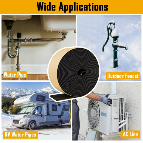 Self Adhesive Pipe Insulation Tape For Outdoor Water Lines 2 Inch By 16.5 Ft Foam Wrap for HVAC and AC Lines Black Weatherproof Use