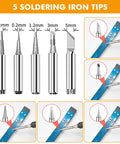 Image showing 5 soldering iron tips of different sizes included in the 80W Soldering Iron Kit With Multimeter And LCD Temperature Display.