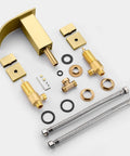 Components of Brushed Gold Waterfall Bathroom Faucet, 8-Inch Widespread 3-Hole Sink Faucet, Solid Brass Valve, modern fixture parts