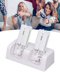 People using a 4 In 1 Remote Charging Dock With Built In 2800mAh Batteries, Dual Controller Charger Stand, white ABS base, charging two remotes