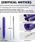 DaduoRi 1-1/4 in pro dry core drill bit set with pilot bit and three adapters, purple body, 9.5 in depth, 5/8-11 thread